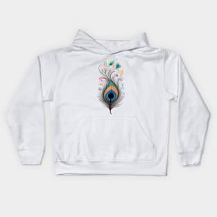 A psychedelic graphic design with a peacock feather. Kids Hoodie